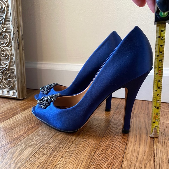 Badgley Mischka Navy satin open-toe heels - Picture 9 of 13